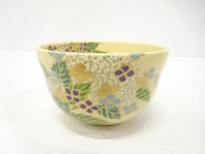 京焼　宮地英香造　金彩色絵　紫陽花　茶碗